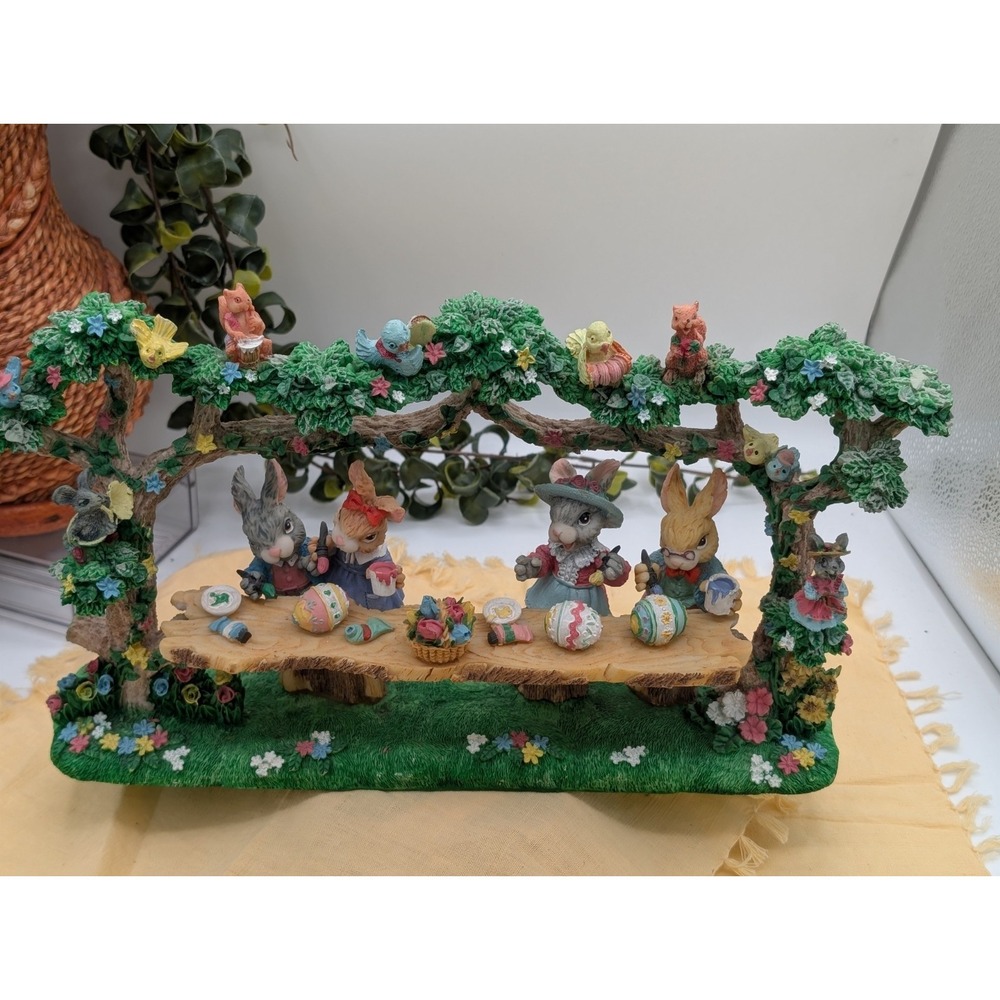 Vintage Jaimy Paintin Friends Easter Bunny Family Resin Figurine Diorama 1990s